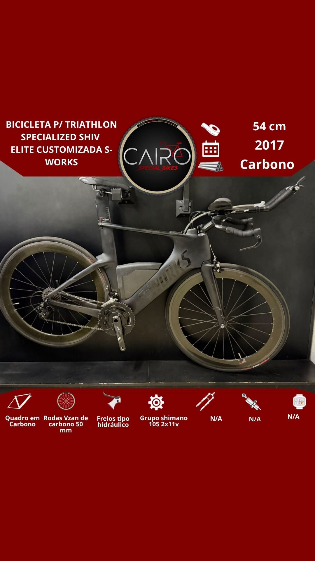 Bicicleta p/ Triathlon Specialized Shiv Elite customizada S-works