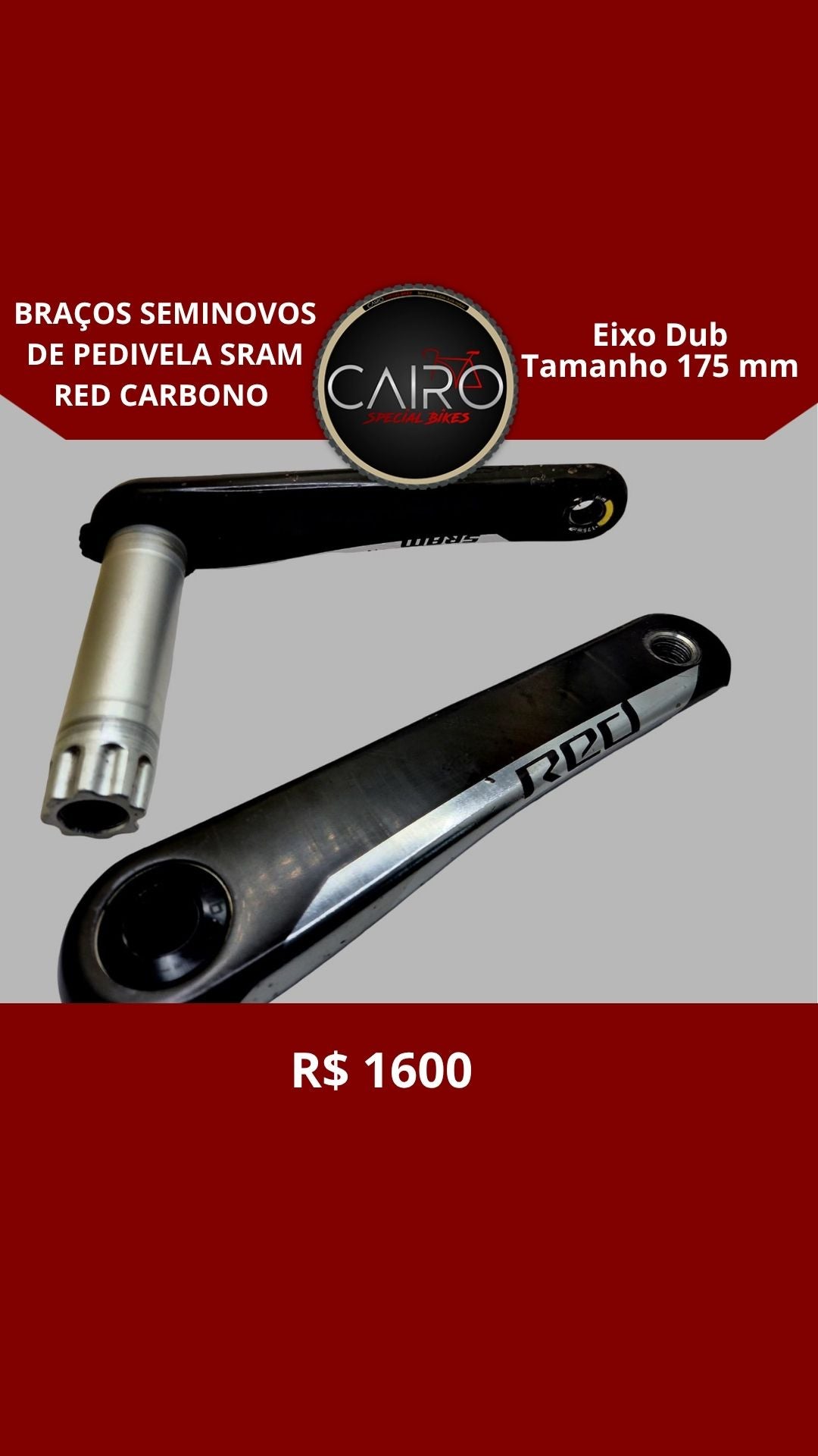 Braços seminovos de pedivela Sram Red carbono