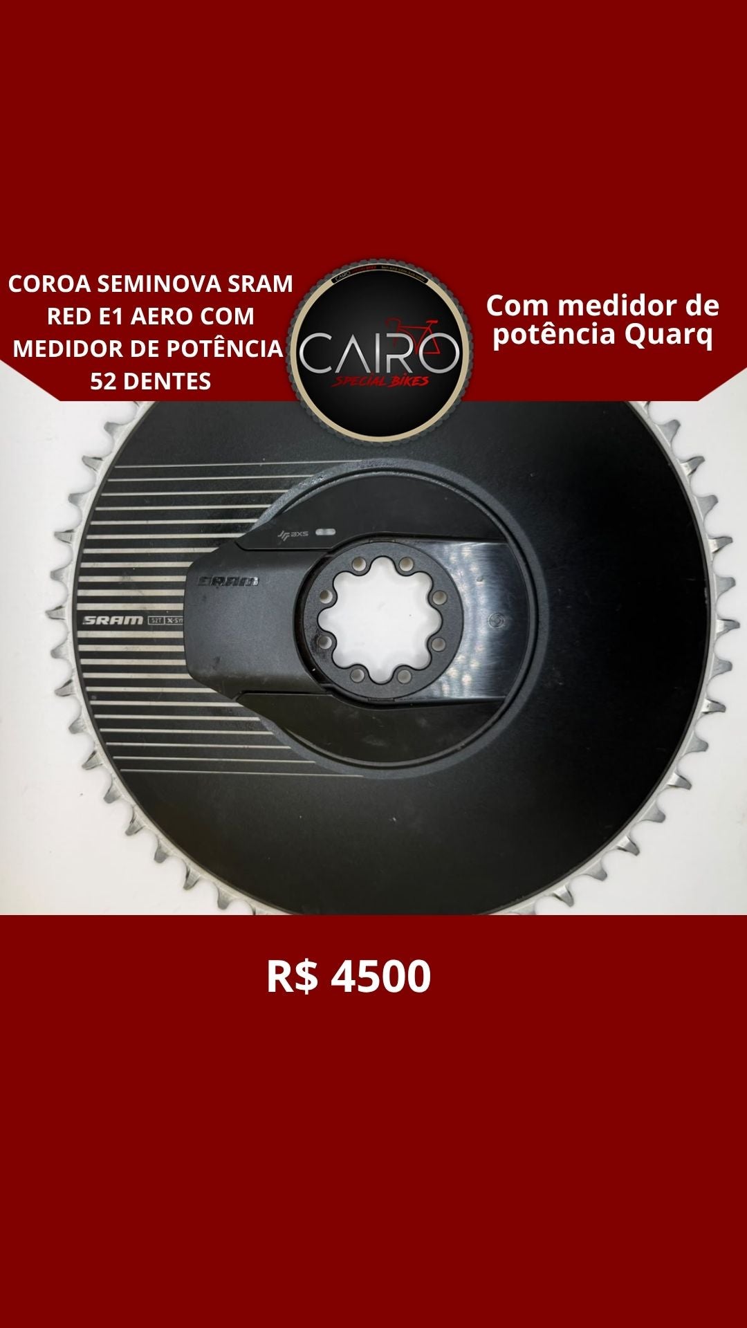 Coroa seminova Sram Red E1 Aero com Medidor de Potência 52 dentes