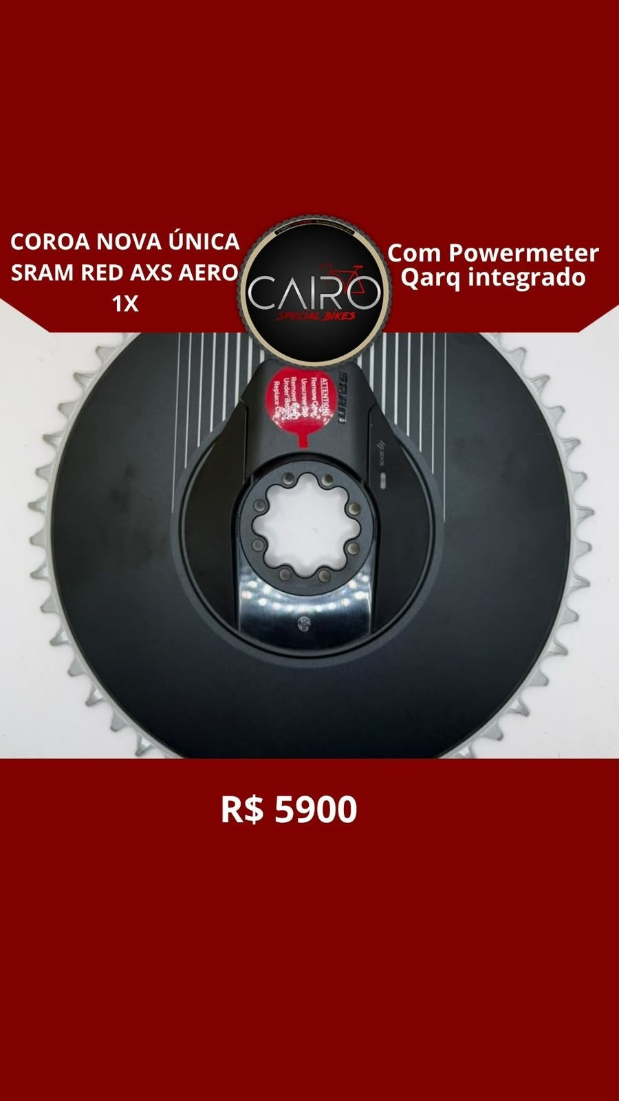 Coroa nova única SRAM RED AXS Aero E1x com Powermeter Qarq integrado