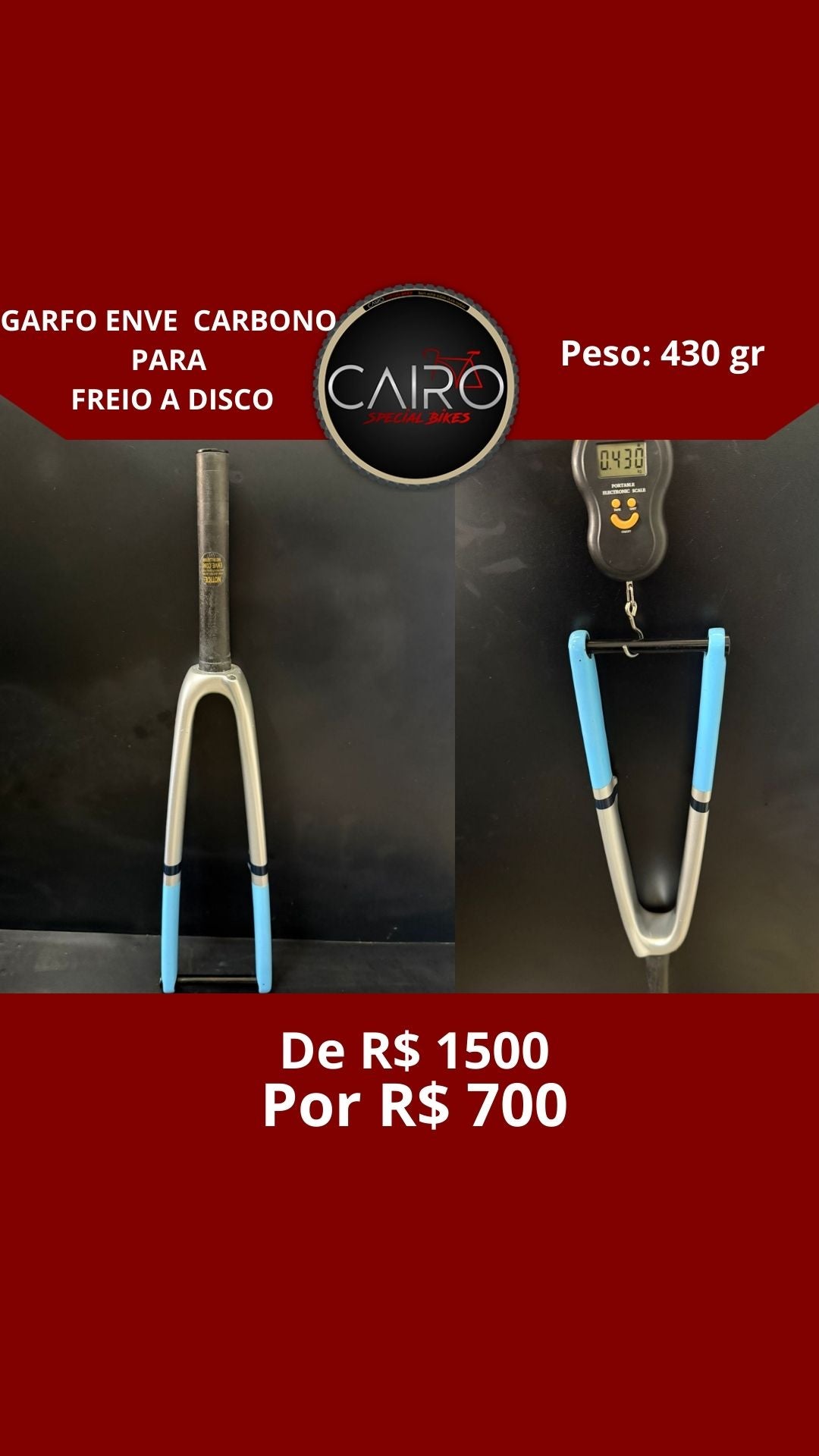 Garfo ENVE Road Disc Carbono - Eixo Passante 12x100mm - Espiga 19cm