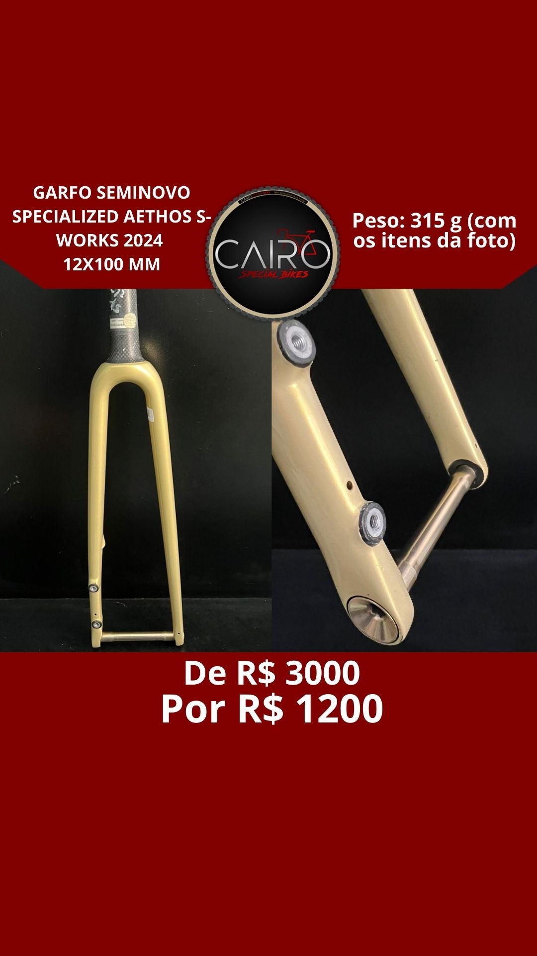 Garfo Specialized S-Works Aethos 2024 - Edição Peter Sagan - Carbono FACT - 12x100mm
