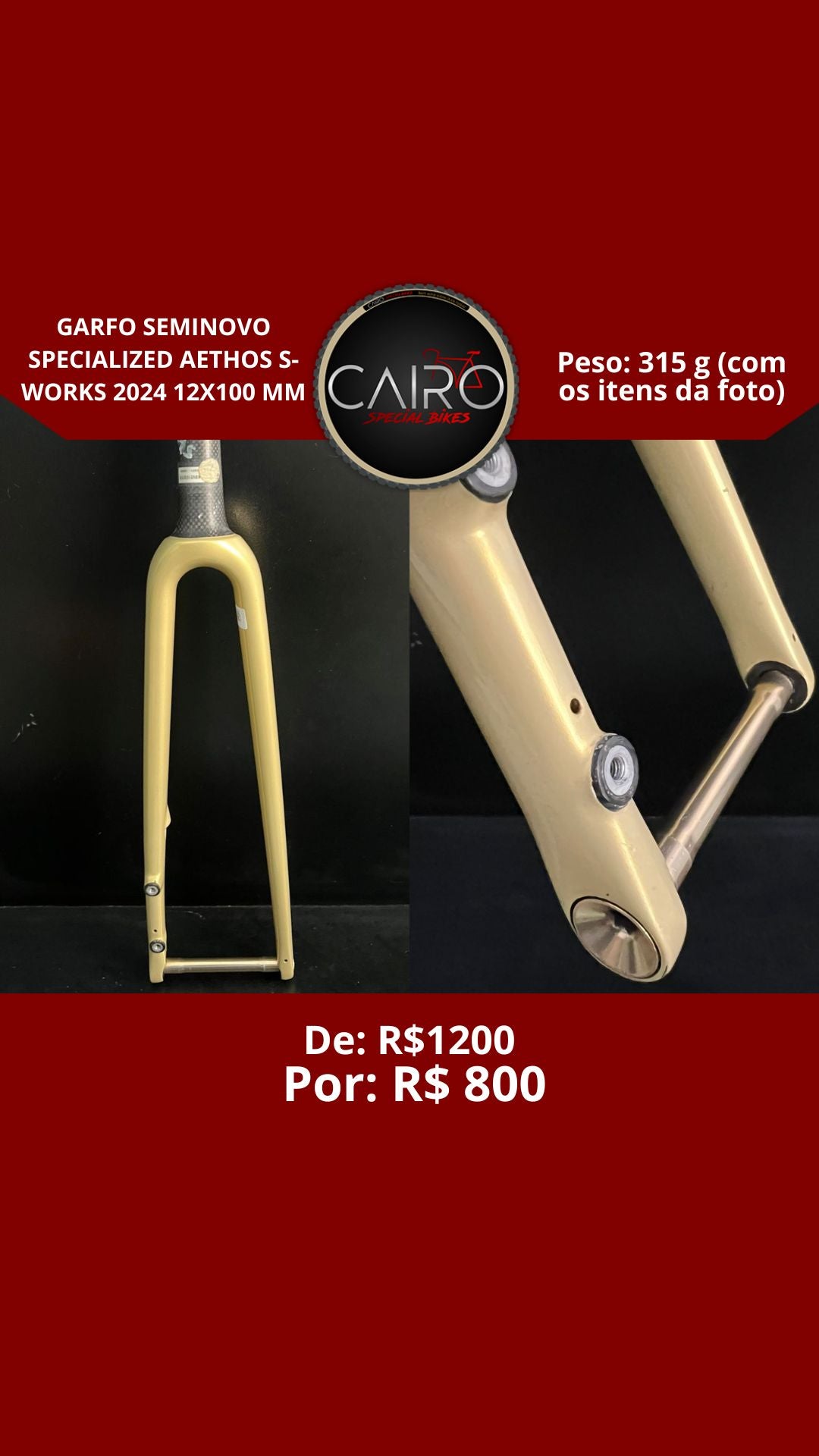 Garfo Specialized S-Works Aethos 2024 - Edição Peter Sagan - Carbono FACT - 12x100mm