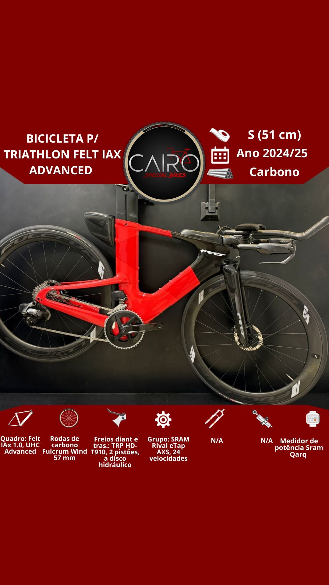 Bicicleta Triathlon Felt IAx Advanced - SRAM Rival AXS - Potenciômetro - 2024