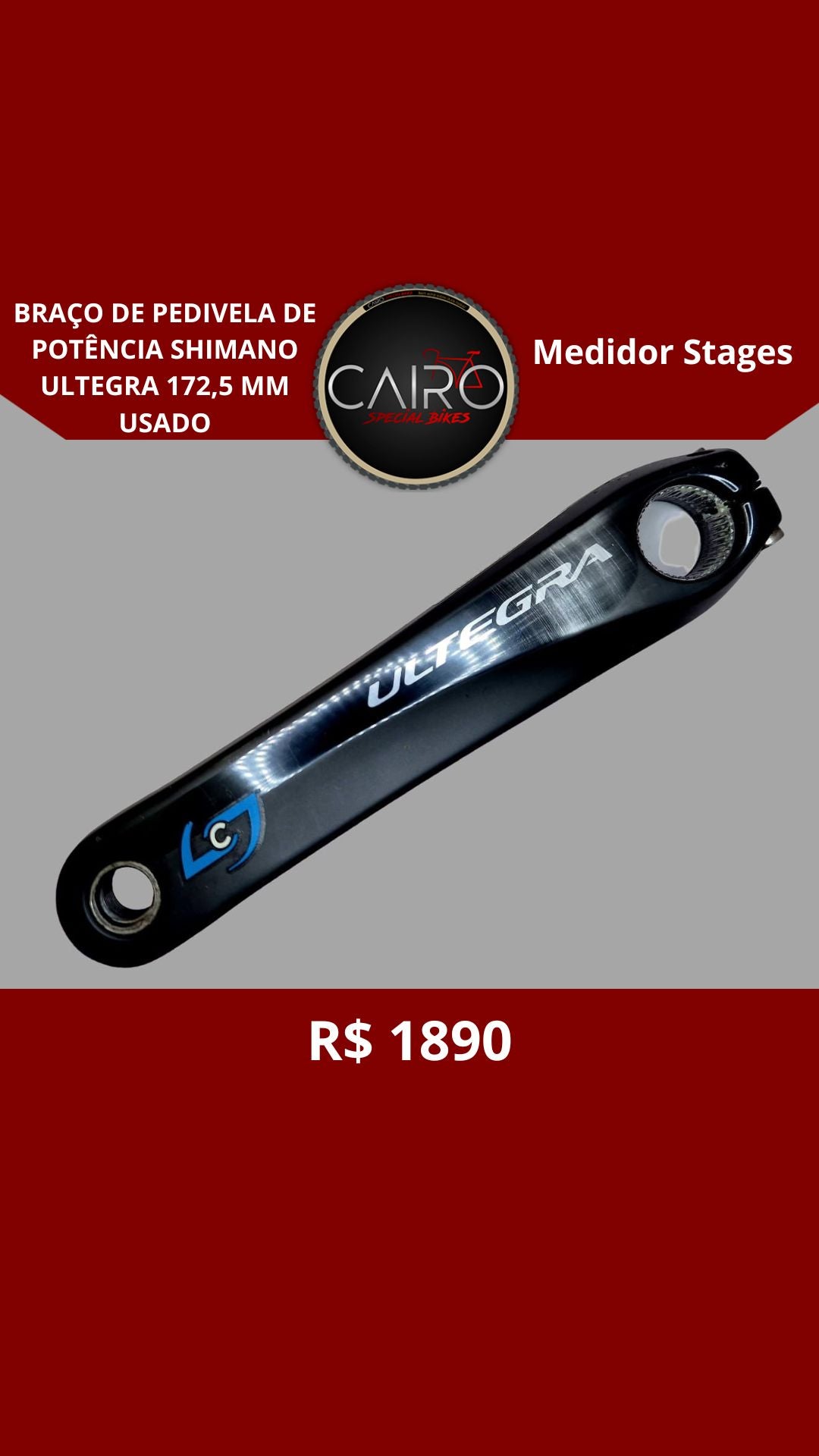 Braço de pedivela de potência Shimano Ultegra 172,5 mm usado