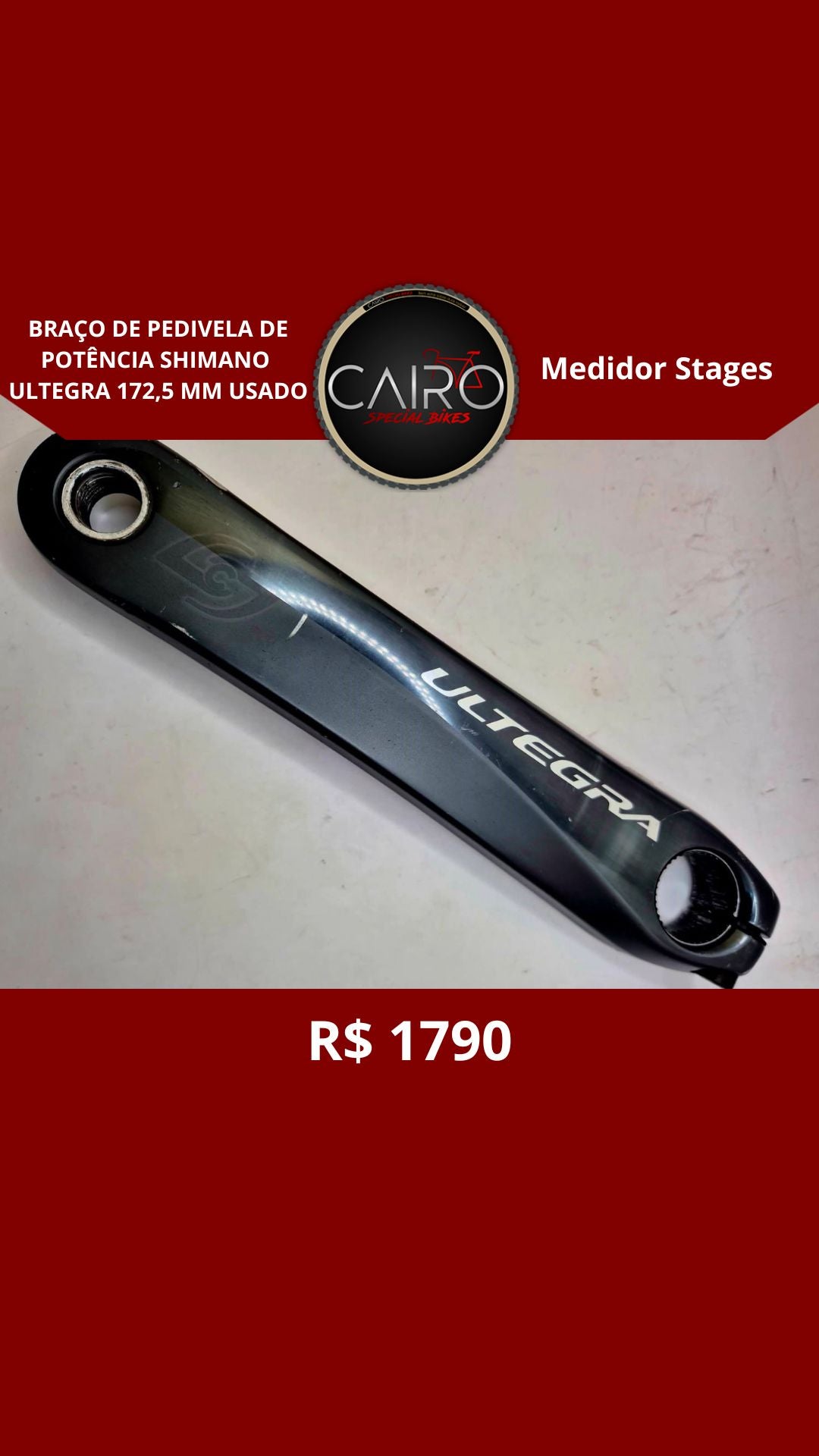 Braço de pedivela de potência shimano ultegra 172,5 mm usado