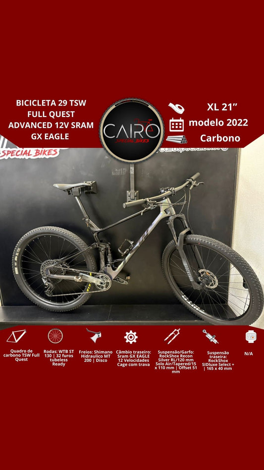 BICICLETA 29 TSW FULL QUEST ADVANCED 12V SRAM GX EAGLE