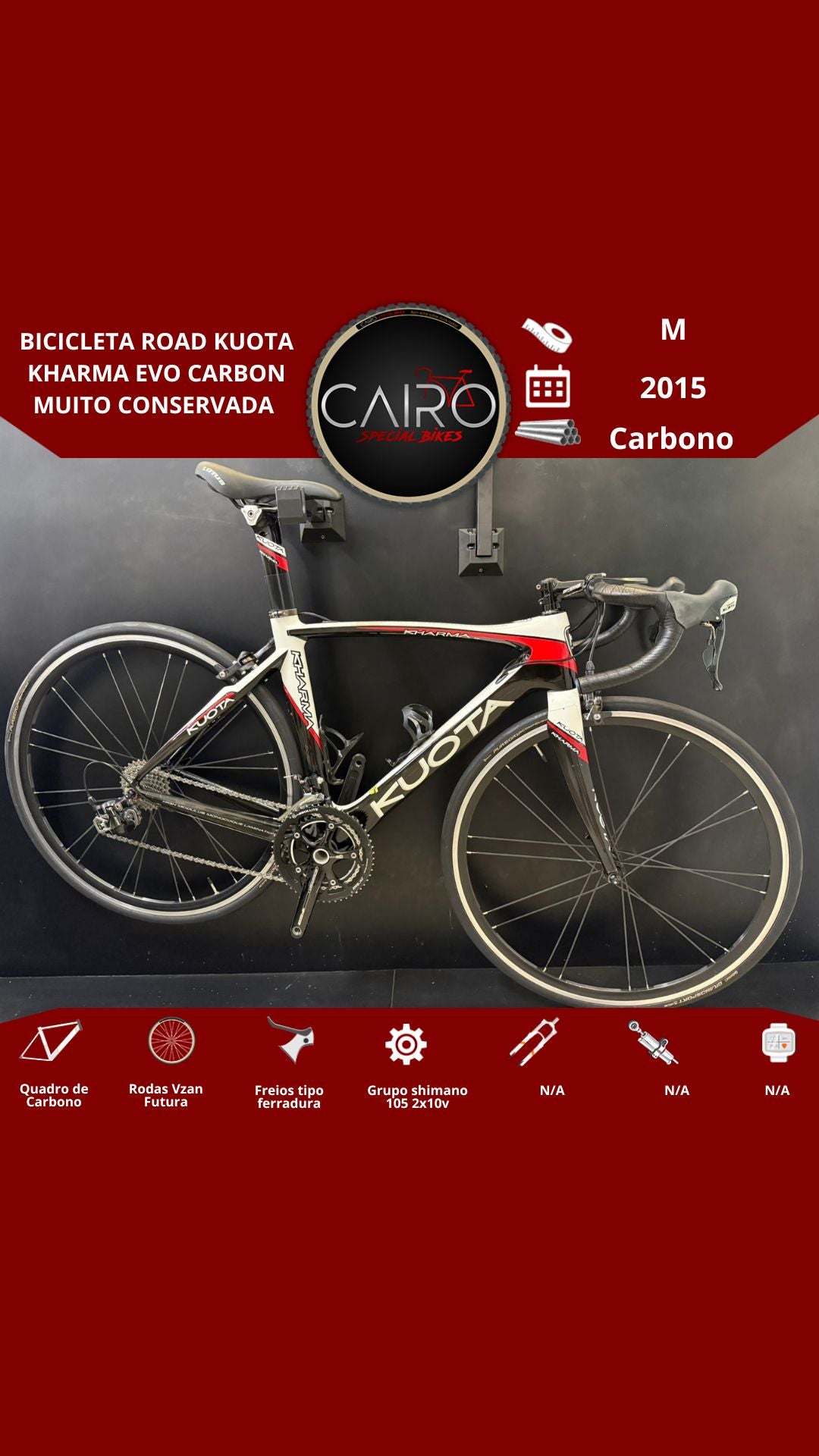 Bicicleta Road Kuota Kharma Evo Carbon 2015 — Muito Conservada