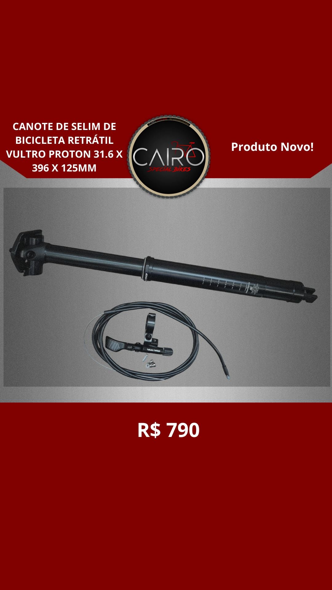 Canote de Selim de Bicicleta Retrátil Vultro Proton 31.6 x 396 x 125mm Produto novo!!!
