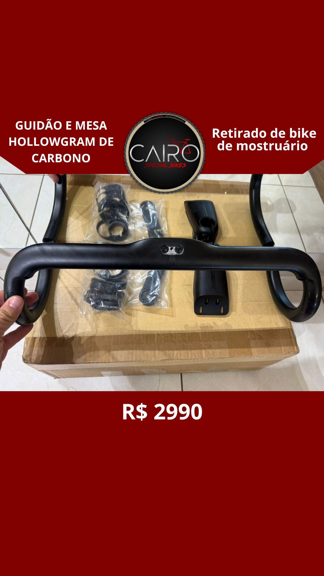 Guidão e Mesa Hollowgram Carbono – Ex-Mostruário