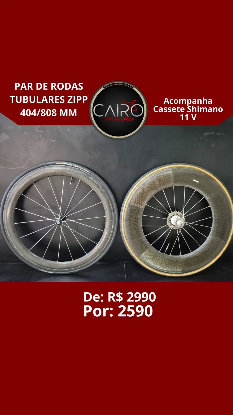 Par de Rodas Zipp 404/808 Carbono Tubular - Freehub Shimano 11v - Setup Aero Misto