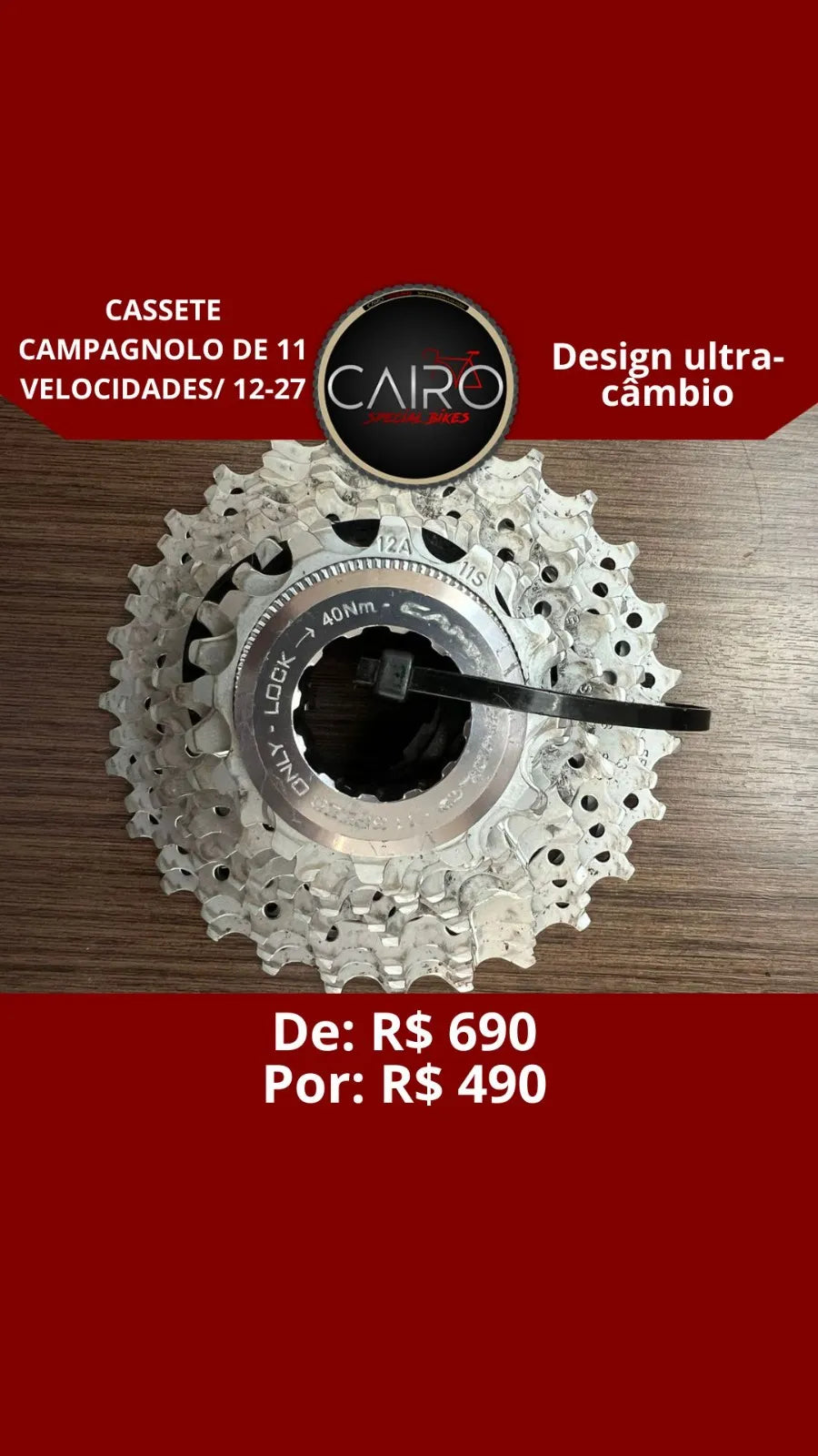 Cassete Campagnolo 11 Velocidades - 12-27D - Aço - Made in Italy