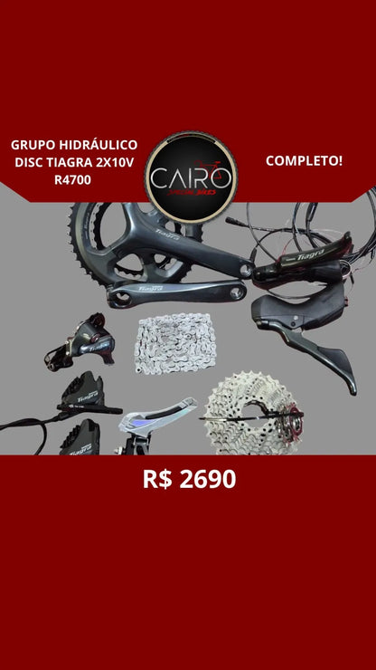 Kit Grupo Shimano Tiagra 4700 Hidráulico Disc 2x10v - STIs + Freios + Pedivela + Cassete
