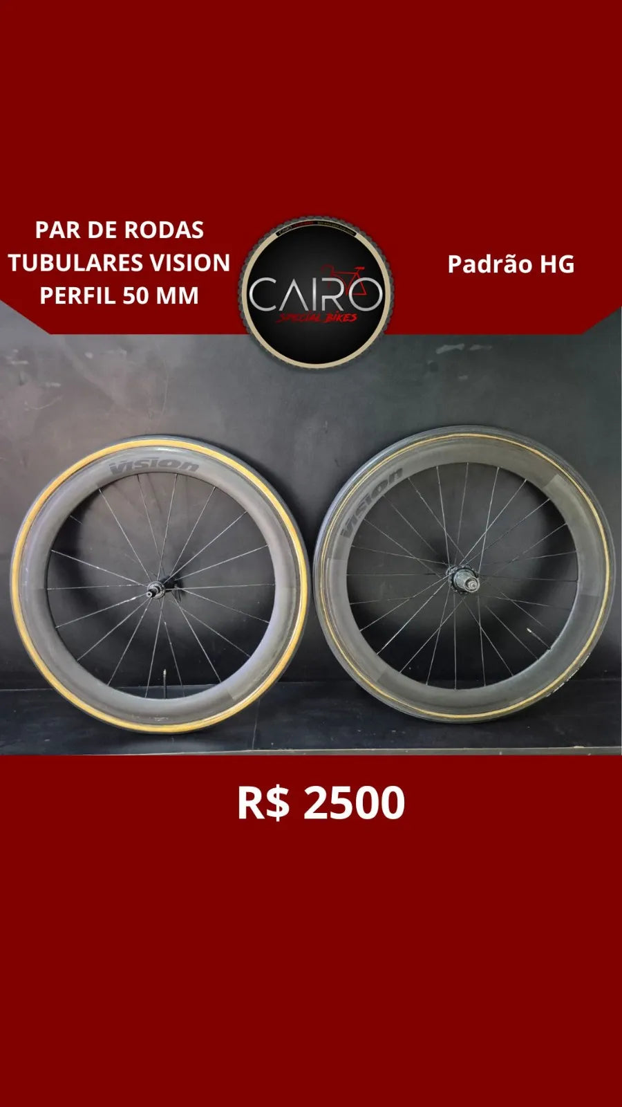 Par de Rodas Vision Carbono 50mm Tubular - Freehub Shimano HG