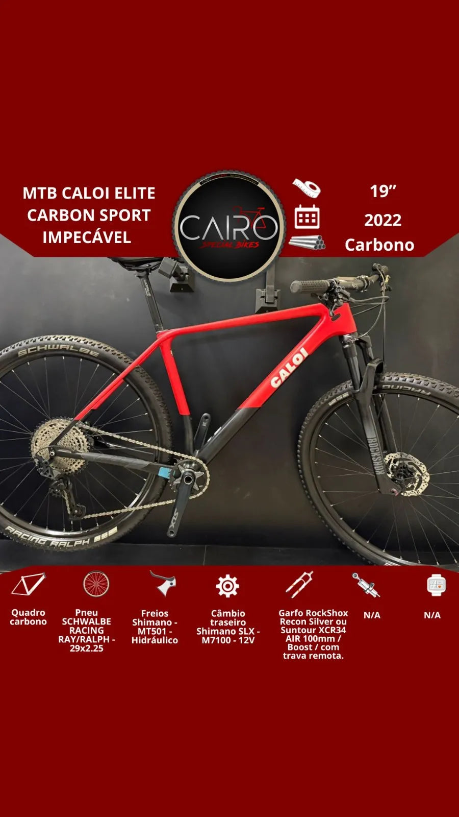 Bicicleta Caloi Elite Carbon Sport - Shimano SLX 12v - 2022