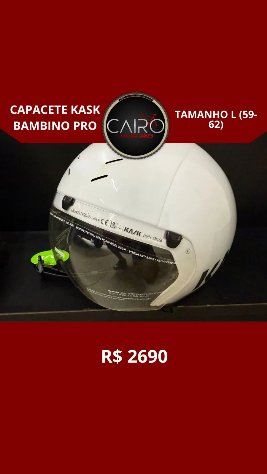 Capacete Kask Bambino Pro TT/Triathlon - Tamanho L (59-62cm) - Viseira Clear