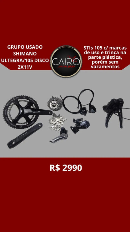 Grupo Misto Shimano Ultegra/105 Hidráulico 2x11v - Disc - Relação 53/39