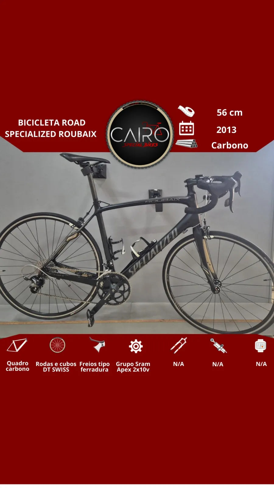 Bicicleta Specialized Roubaix Carbono - SRAM Apex 2x10v - Rodas DT Swiss - 2013